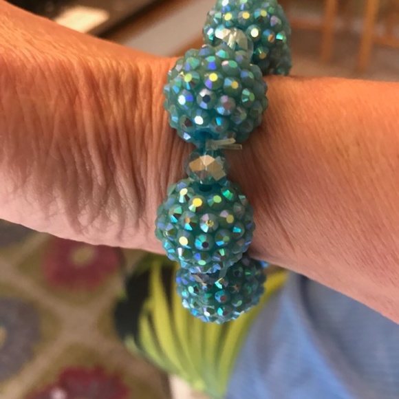 Blue Beaded Stretch Bracelet Retro Disco Trendy - Picture 7 of 8